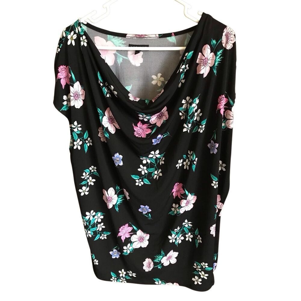 Lane Bryant black pink floral short sleeve top shirt Size 22/24 overlay